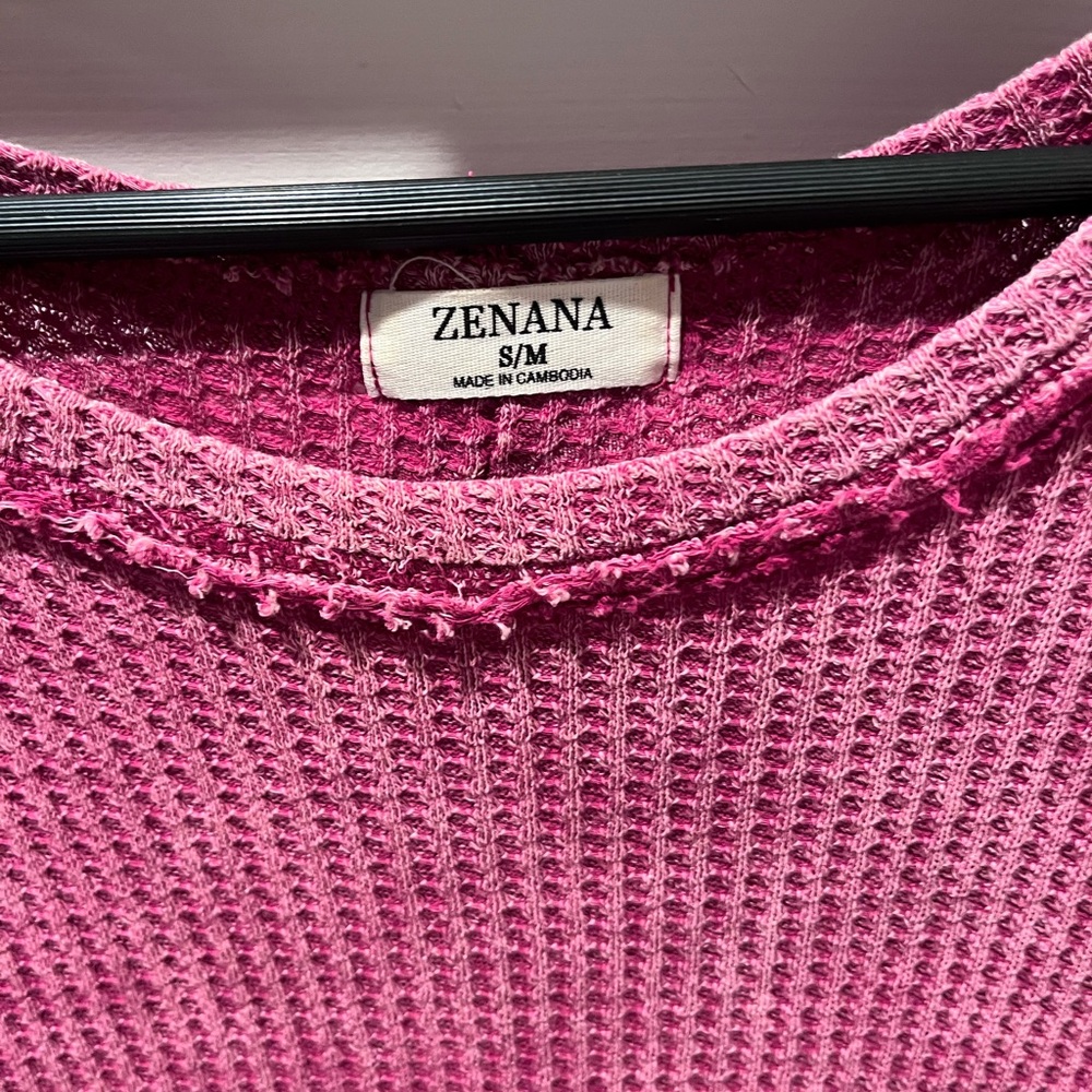 Zenana pink s/m shirt Waffle short sleeve. 1371 - Picture 2 of 3